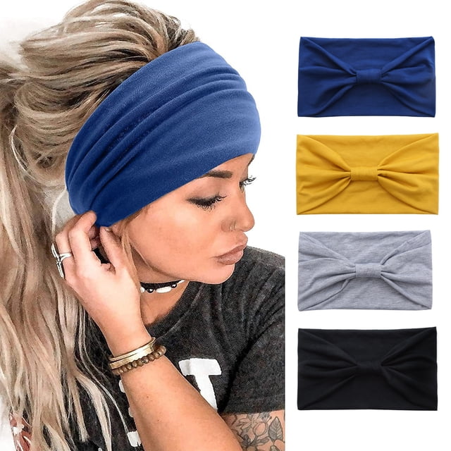 Paquete de 4 diademas anchas para mujer, bandas elásticas antideslizantes estilo bohemio para el cabello, para yoga, entrenamiento, correr, sudar, accesorios para el cabello