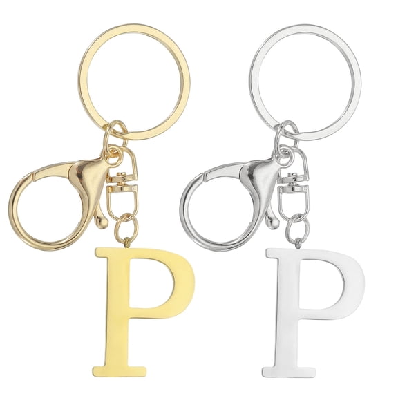 Uxcell Initial Letter Keychain, 2Pcs Letter A-Z Keychain for Women Alphabet P Pendant for Key Handbag Purse Bag, Gold/Silver