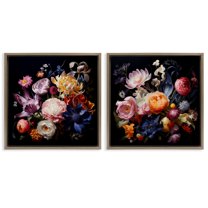 Stupell Industries Exquisite Floral Arrangement Plants & Flowers Painting Brown Floater Framed Canvas Art Print Wall Art, 18 x 18, Set of 2