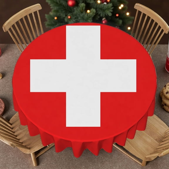 RKSupls 60 Inch Stain Resistant & Washable Decor - flag switzerland Print, Kitchen Accessories Festive Table Setting Round Tablecloth, Wedding, Party, Holiday, Home Dining