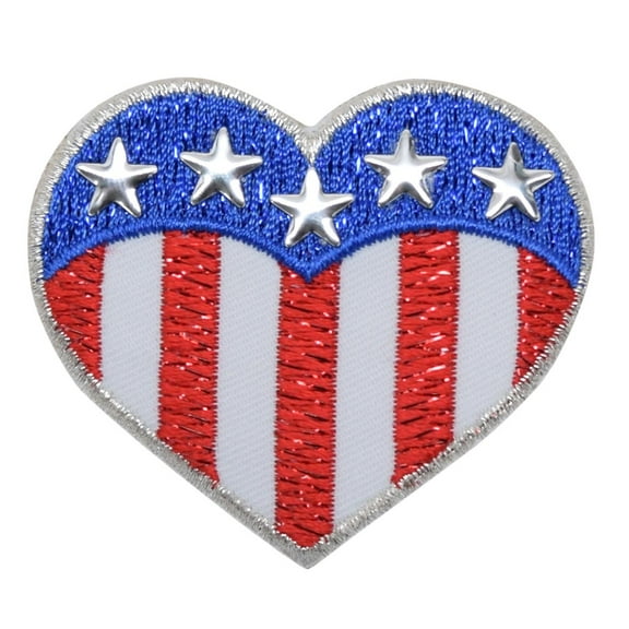 Heart - Patriotic American Flag - Nail head Stars - Embroidered Patch/ Iron on Applique