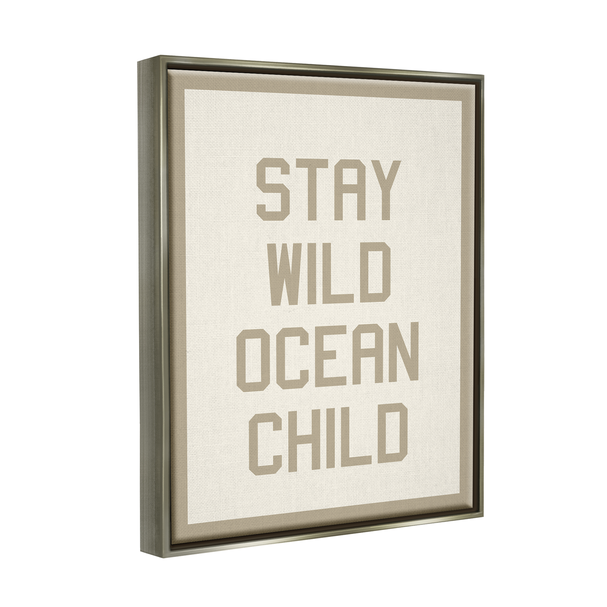 Stupell Industries Stay Wild Ocean Child Inspirational Painting Gray Floater Framed Art Print Wall Art, 17 x 21