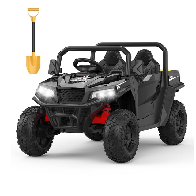 AKDSteel 24V Electric Ride-On Dump Truck for Kids, 2-Seater 4WD with Remote Control, Electric Dump Bed & Shovel, LED Lights, Music Player, Max Speed 5MPH