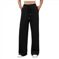 thumbnail image 1 of Pantalones Deportivos Anchos de Cintura Alta para Mujer, Holgados y con Cordón, A para Adolescentes Negro XL, 1 of 10