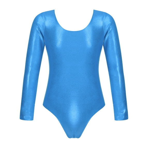 YiZYiF Kids Girls Shiny Metallic Long Sleeves Ballet Latin Yoga Dance Leotard