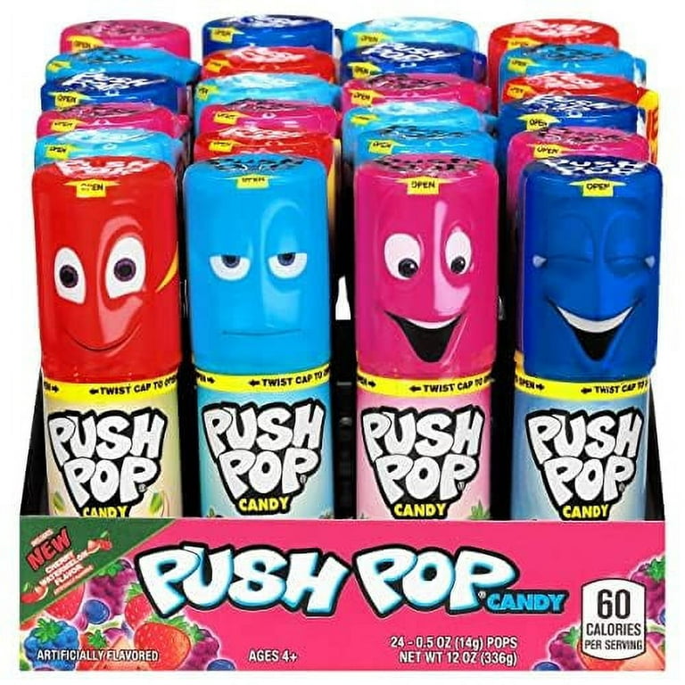 Push Pop Candy Assortment in Bulk 24 Pack - Blue Raspberry, Watermelon,  Strawberry, Cotton Candy Mystery Flavors 