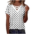 thumbnail image 2 of Aimik Women's Casual Random Polka-Dot Print T-Shirt with V-Neck and Short Sleeve Cross-Neckline Summer Summer Top, 2 of 6