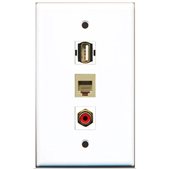 RiteAV - 1 Port RCA Red and 1 Port USB A-A and 1 Port Phone RJ11 RJ12 Beige Wall Plate