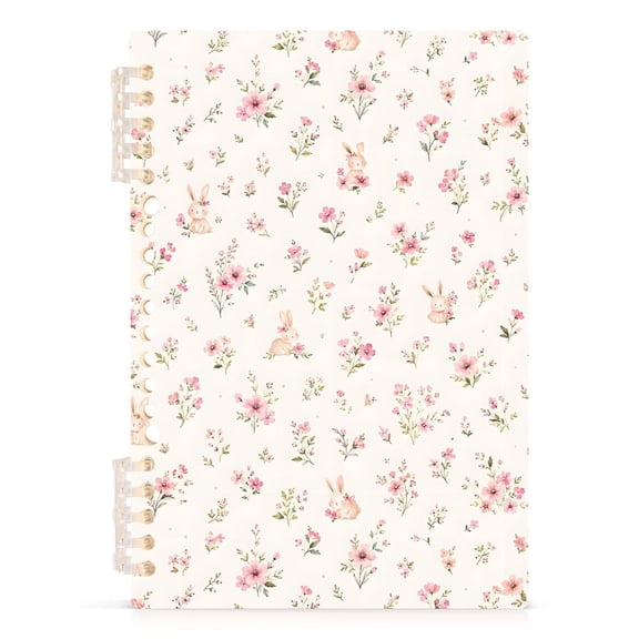 Spiral Journal Notebook Rabbit Flowers A5 Lined Hardcover PP Material with 60 Pages Paper College Ruled Notebook for Work Note Taking Writing 5.7x8.3 Inch