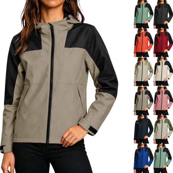 Women's Waterproof Rain Jackets Plus Size Color Hoode Windproof Blocked Hiking Suit