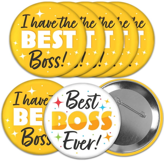 Big Dot of Happiness Happy Boss's Day - 3 inch Best Boss Ever Badge - Pinback Buttons - Set of 8