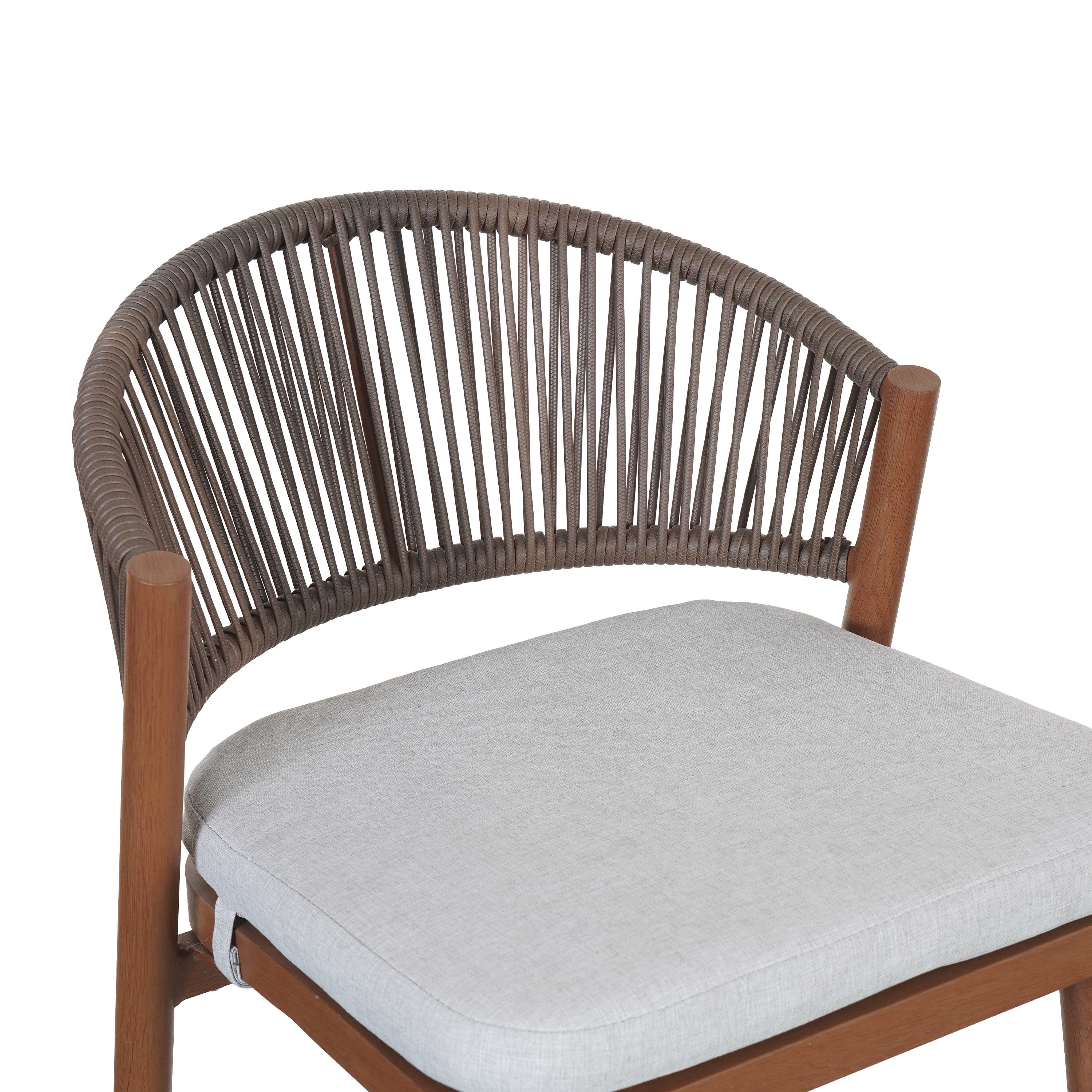 Barstools Set of 2, Outdoor 30.25 Inch Seat Height Aluminum Frame Stools with PE Rattan Scallop-Shaped Backrest, Teak Finish