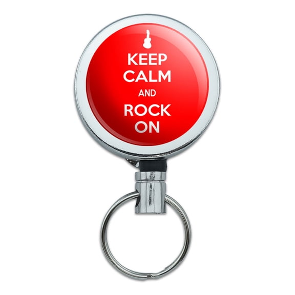 Keep Calm And Rock On Music Guitar Retractable Belt Clip Badge Key Holder