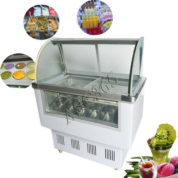 TECHTONGDA Ice Cream Showcase 12 Pan Dessert Display Freezer with LED Light