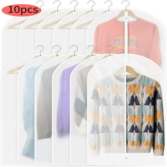 Suit Bags 10 Pack, 40" Clear Garment Bags with Zipper, Dustproof Clothing Covers for Hanging Coats, Jackets and Dress Shirts