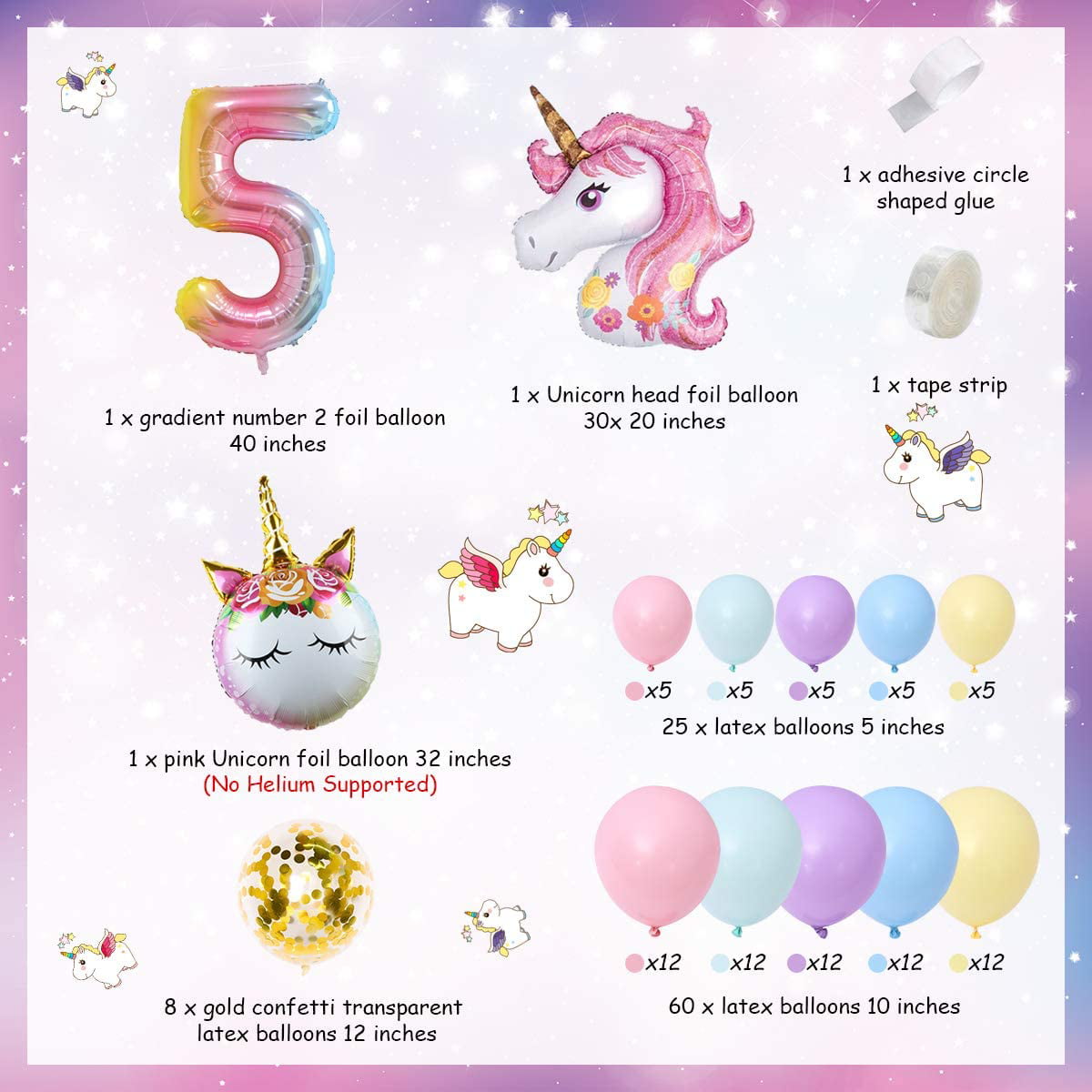 5 Year Old Girl Birthday Decorations Supplies 98 Pcs Unicorn 5th Birthday Decorations for Girl Rainbow Unicorn Balloon Garland Arch Kit Pastel