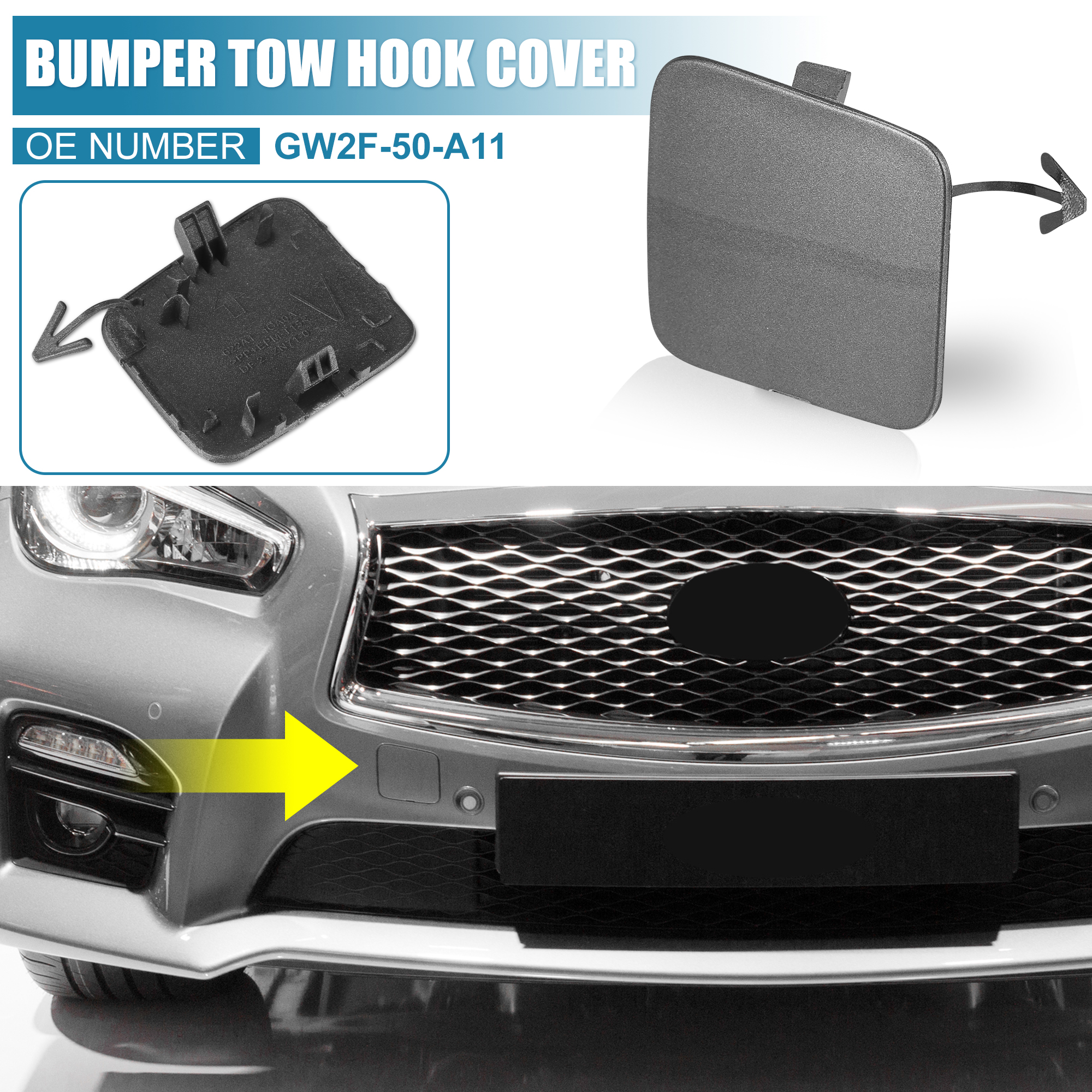 Car Front Bumper Tow Hook Cover 622A14GA0A for Infiniti Q50 2014-2017 Tow  Hook Eye Hole Cover Trailer Cap Gray 