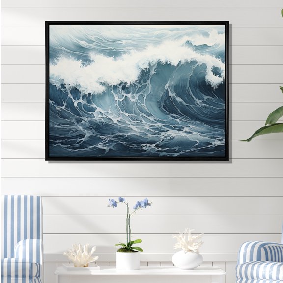 Designart "Ocean Storm In Minimalist Style I" Ocean Floater Framed Canvas Wall Art