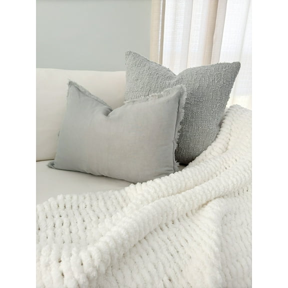 Cloud Grey Fringe Soft Linen Pillow 14x20 Pillow Cover Only