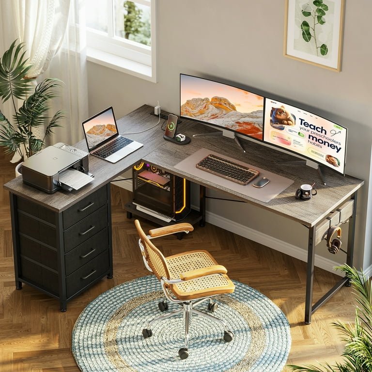 Casacomoda L Shaped Computer Desk with Charging Station, 53 inch Casacomoda L Shaped Computer Desk with Charging Station, 53 inch