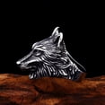 thumbnail image 4 of PAMTIER Men's Stainless Steel Cool Domineering Gothic Tribe Wolf Head Ring Personality Retro Punk Band Forest Wolf Totem Silver Size 14, 4 of 6