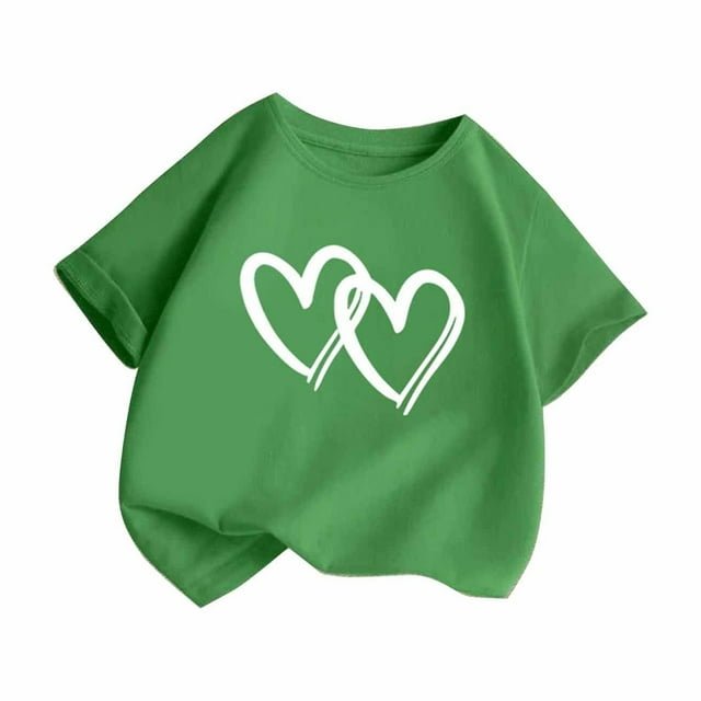 Besolor T-Shirts de la Saint-Valentin pour Tout-Petits Garçons Filles Col Rond Imprimé Cœur Manches Courtes Graphique Été
