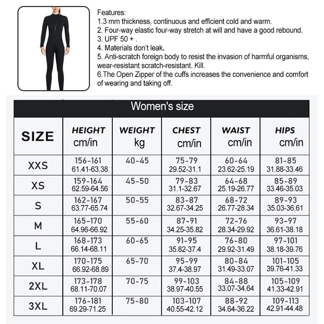 Sonducket Traje de buceo UPF 50 Flexible de 3 capas de manga larga térmico a prueba de sol colorido y elegante traje de neopreno de para esnórquel Deportes acuáticos Mujer Negro XXL Sonducket OD020676-13