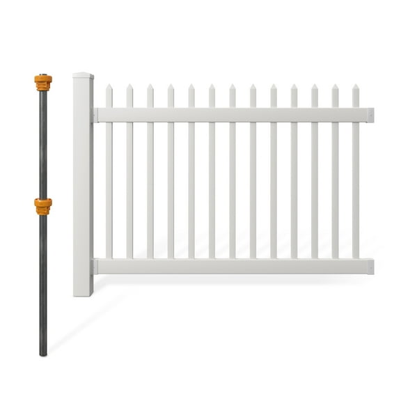 4ft H x 6ft W (1 Panel 1 Post) No Dig WamBam Nantucket Fence Kit, White Vinyl Picket Fence Panel, Easy DIY Installation Fence Panel Kit, Durable Outdoor Fence for Yard or Garden, BL19101