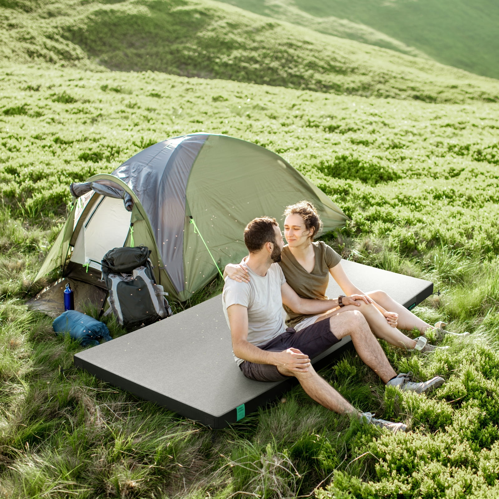 LINSY LIVING Twin Mattress, 3 Inch Memory Foam Camping Mattress, Portable Foldable Floor Mat for