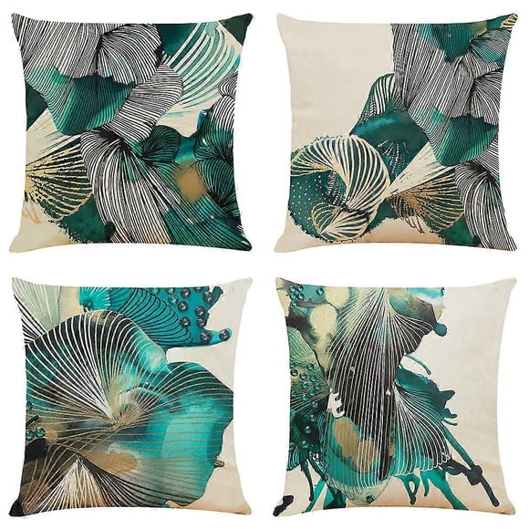 Fundas de cojín con mariposas verde azulado, fundas de almohada abstractas turquesas pintadas a mano, paquete de 4 fundas de almohada cuadradas.