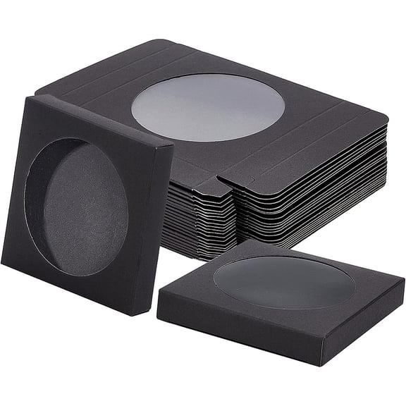 24pc Foldable Creative Kraft Paper Box Wedding Favor Boxes Favour Box Paper Gift Box with Clear Window Rectangle Black 9x9x1.5cm