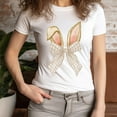 thumbnail image 3 of Bunny Ears Bow T-Shirt, Neutral Gingham Ribbon Spring Graphic Tee, Yellow, S, 3 of 6