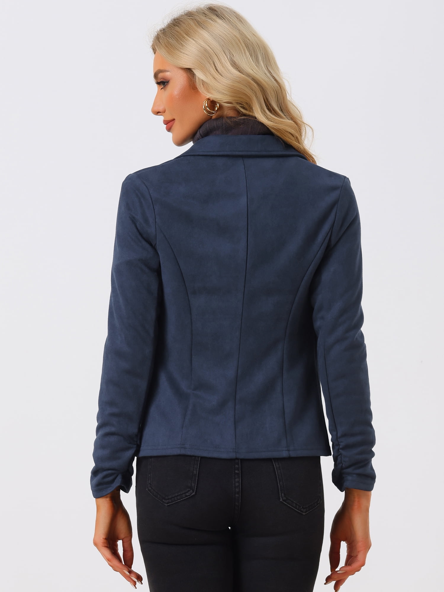 DARING DIVA Women's Long Sleeve Open Front Faux Suede Blazer XS Dark Blue