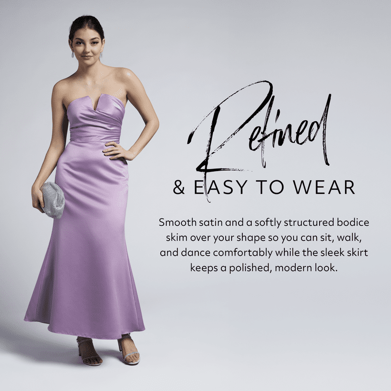 Kirablend Margaux Strapless Satin Ankle Dress with Notch Neckline