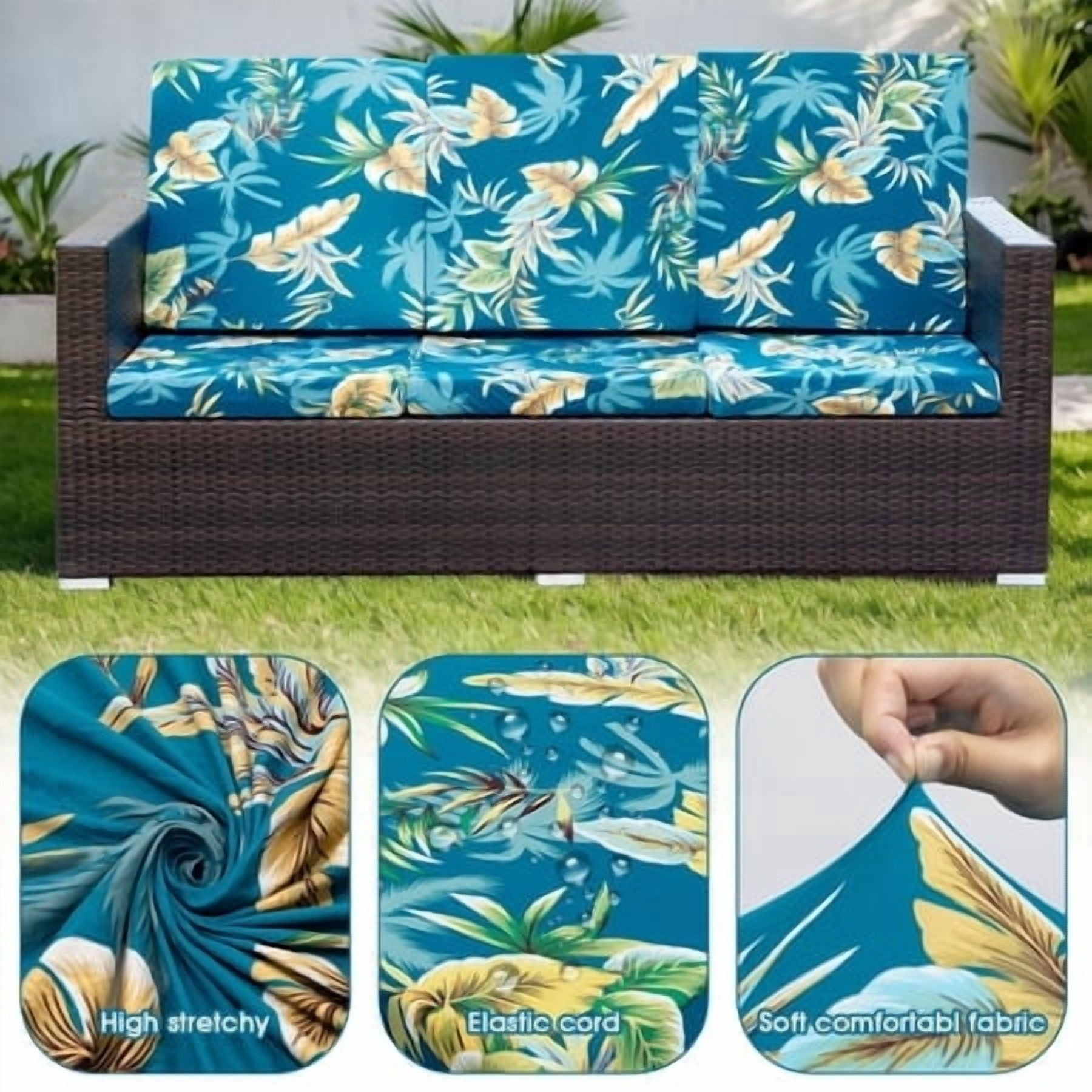 SHANNA 8 Pack Printed Patio Stretch Sofa Cushion Covers, Floral Pattern Outdoor Sofa Cushion Covers, Replacement Washable Couch Chair Cushion Covers Porch Patio Furniture Protector