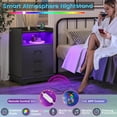 thumbnail image 4 of Hasuit Nightstand Set of 2 with Charging Station, LED Lights, 3 Drawers, and Open Storage - Modern Black Bedside Tables, 4 of 10