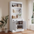 thumbnail image 6 of EUROCO 3-Tier Bookshelf with LED Lighting, 83.4" Tall Bookshelf with 2 Doors Open Shelves & Drawer, Modern Bookcase Display Book Shelf Organizer for Bedroom, Living Room, Home Office, 6 of 8