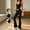 Black, variant on Athletic Outfit Sets 2 Piece Women Solid U Neck Racerback Crop Tank Cross Waist Flare Leggings Coffee XXL