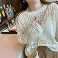 thumbnail image 5 of XISAOK Hollow Out Sweater Crewneck Elegant Long Sleeve See Through Knitted Tops Y2K, 5 of 20