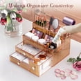 thumbnail image 4 of Makeup Organizer Golden- Tempered Glass Vanity Organizer for Cosmetics, Skincare, Hair Tools, Brushes, Perfume - Multipurpose Bathroom Counter Skincare Organizer, 4 of 11