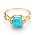 thumbnail image 2 of Gem Stone King 1.86 Ct Emerald Cut Green Turquoise 18K Yellow Gold Plated Silver Ring, 2 of 5