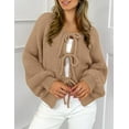 thumbnail image 4 of PRETTYGARDEN Women's Tie Front Bow Cardigan Sweaters Chunky Knit Long Puff Sleeve Trendy Fall Winter Jacket Coats, 4 of 8