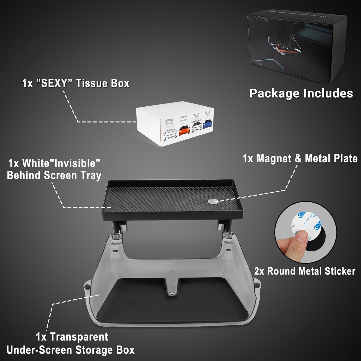 Under Screen Storage Organizer Model 3/Y Magnetic Center Console Organizer - Compatible with Tesla Model 3 2023-2017 Model Y Accessories 2024-2020 [Not Fit 2024 Model 3 Highland]