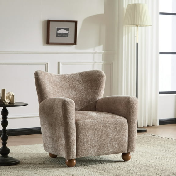 Christopher Knight Home Wingback Chair, Chenille Upholstered Accent Chair with Solid Wood Legs, Light Cinnamon