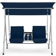 thumbnail image 3 of HOMREST Patio Swing with Adjustable Canopy，Heavy Duty 650 LBS Outdoor Swing with Pivot Storage Table & 4 Cup Holders & Cushions for Yard, Lawn, Backyard, Navy Blue, 3 of 9