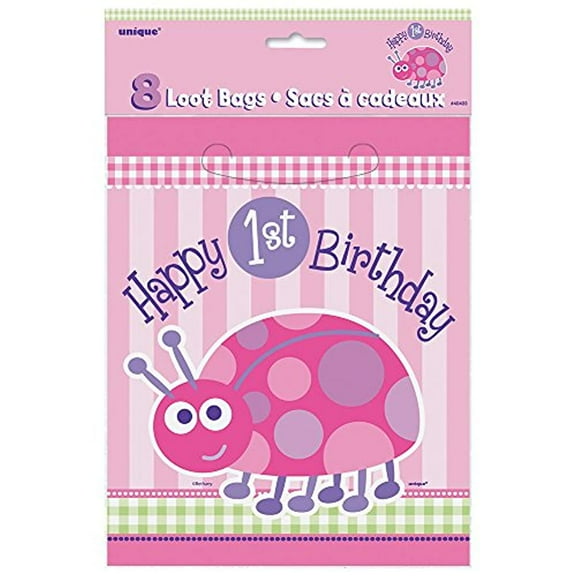 1st Birthday Ladybug Pink Party 8 ct Loot Favor Bags