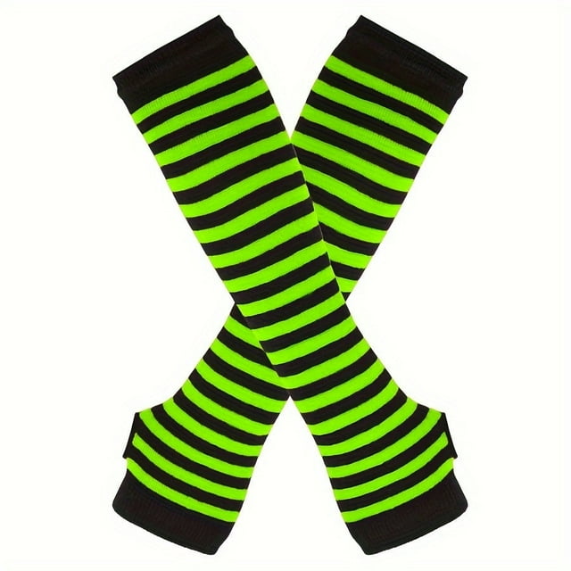 YOPTOP Festive Striped Winter Arm Sleeves - Fire Ninja Style - Women‘s Fashion Accessory - Hand Wash or Dry Clean - Elastic Material - Knit Pattern - Suitable for Outdoor Use - Decorativ