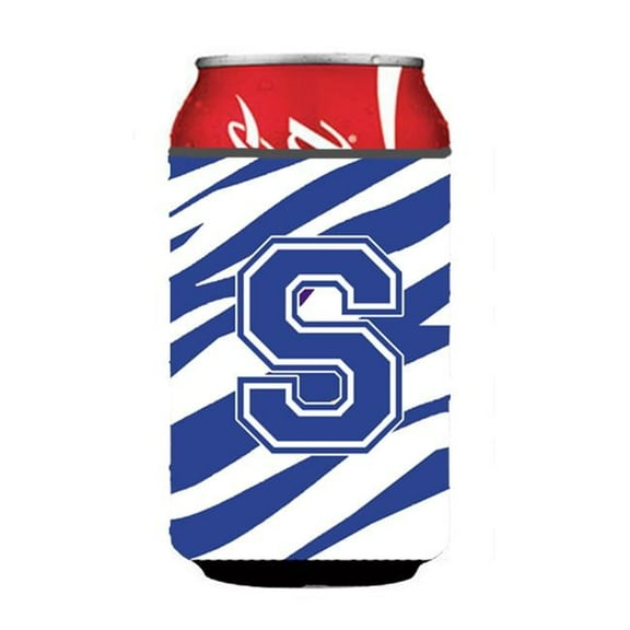 Letter S Initial Monogram - Tiger Stripe Blue And White Can Or Bottle  Hugger