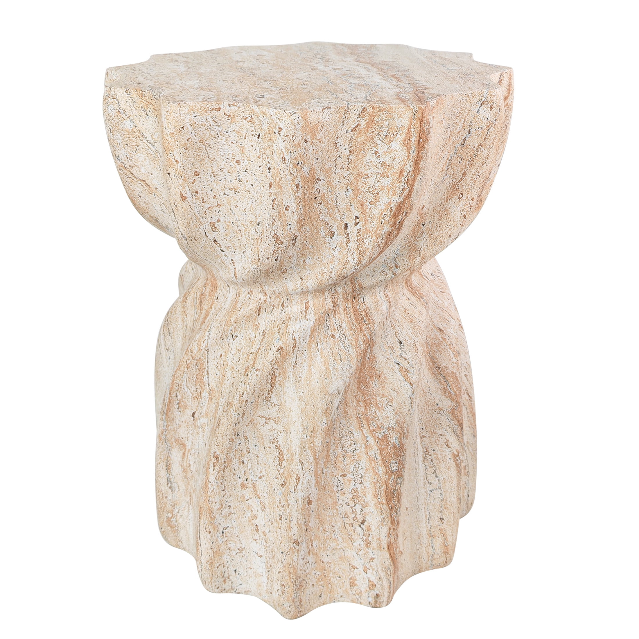 Christopher Knight Home MGO Side Table with Sunburst Top and Hourglass Design, Travertine Finish