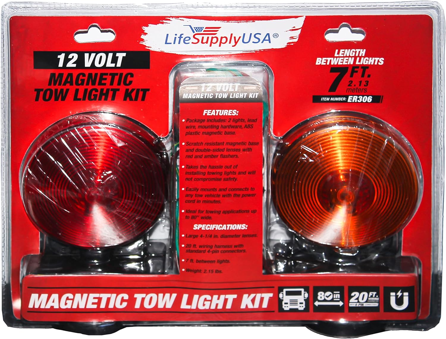 LifeSupplyUSA LED Volt Magnetic Towing Trailer Tow Light Tail Light Haul Kit for Auto, Boat, RV, Trailer